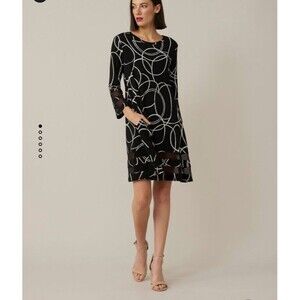 Joseph Ribkoff Dress Black White Circles Abstract Casual Knee Length Size 14